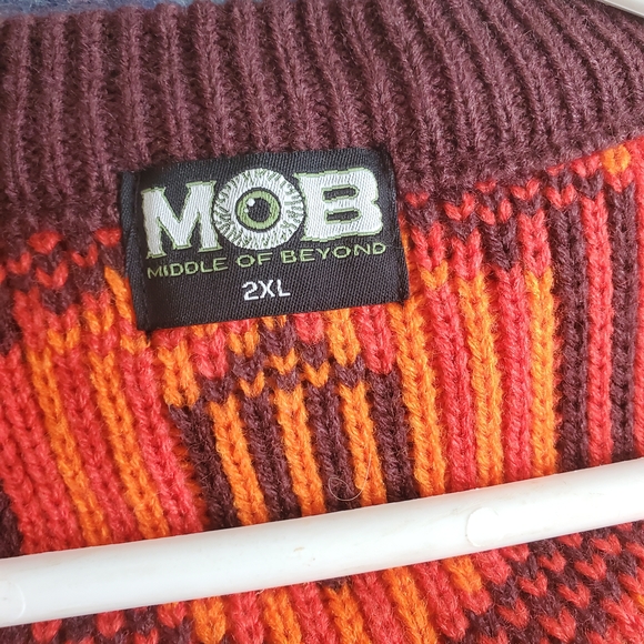 Men's Orange & Dark Brown Geometric Button-Up Sweater - Picture 12 of 13